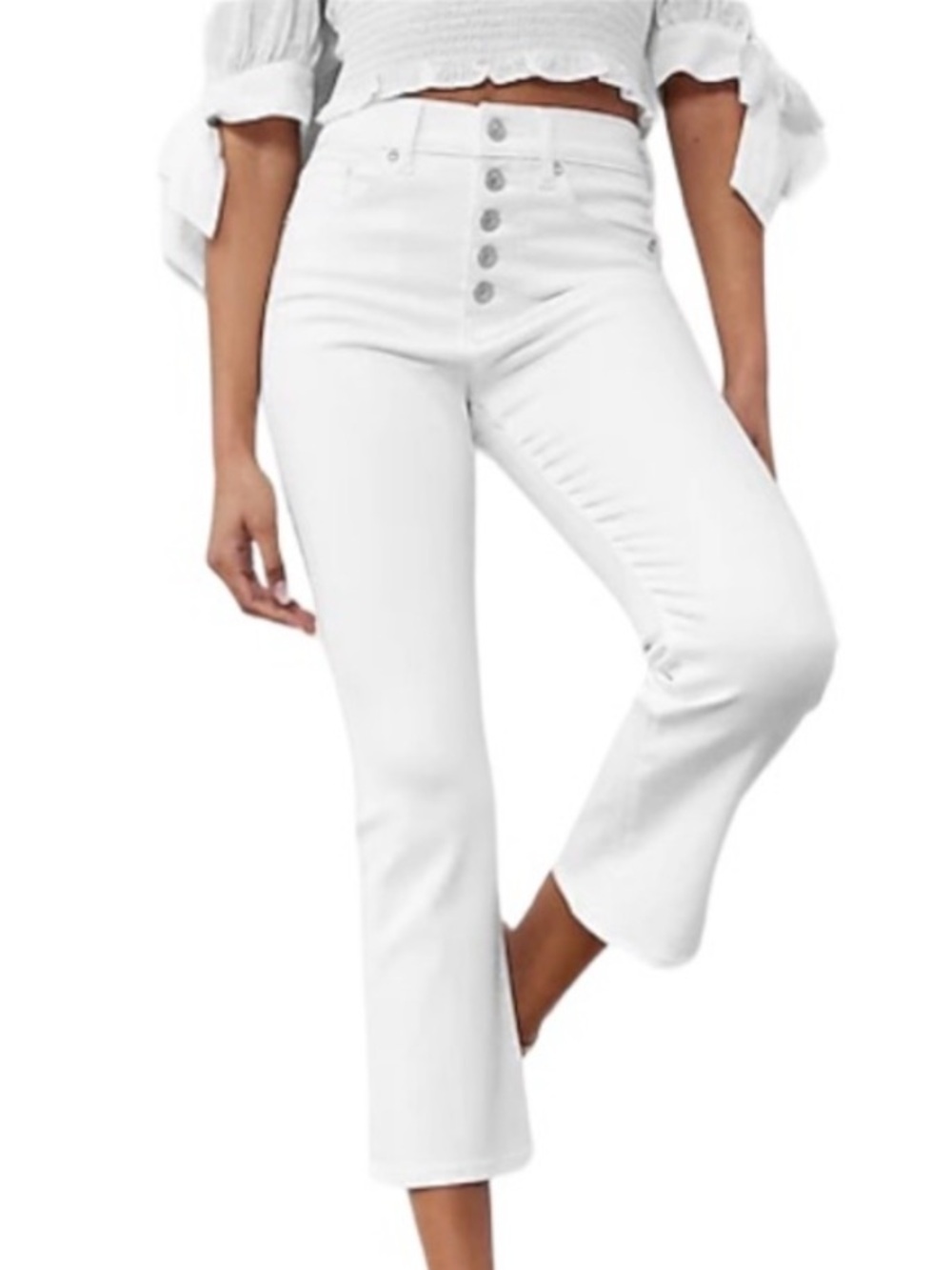 Express Cropped Flare White Jeans